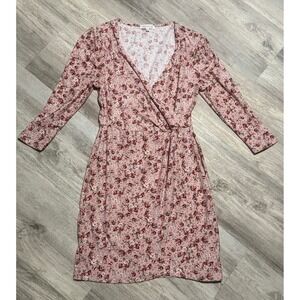 Ultra Flirt Pink‎ Floral Long Sleeve Mini Dress Romantic V Neck Casual small